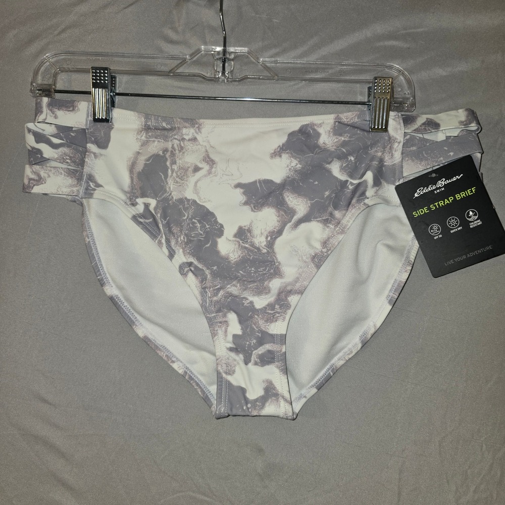 Eddie Bauer Swim Side Strap Brief L Women Pale Pink Marble Bikini Bottom NWT